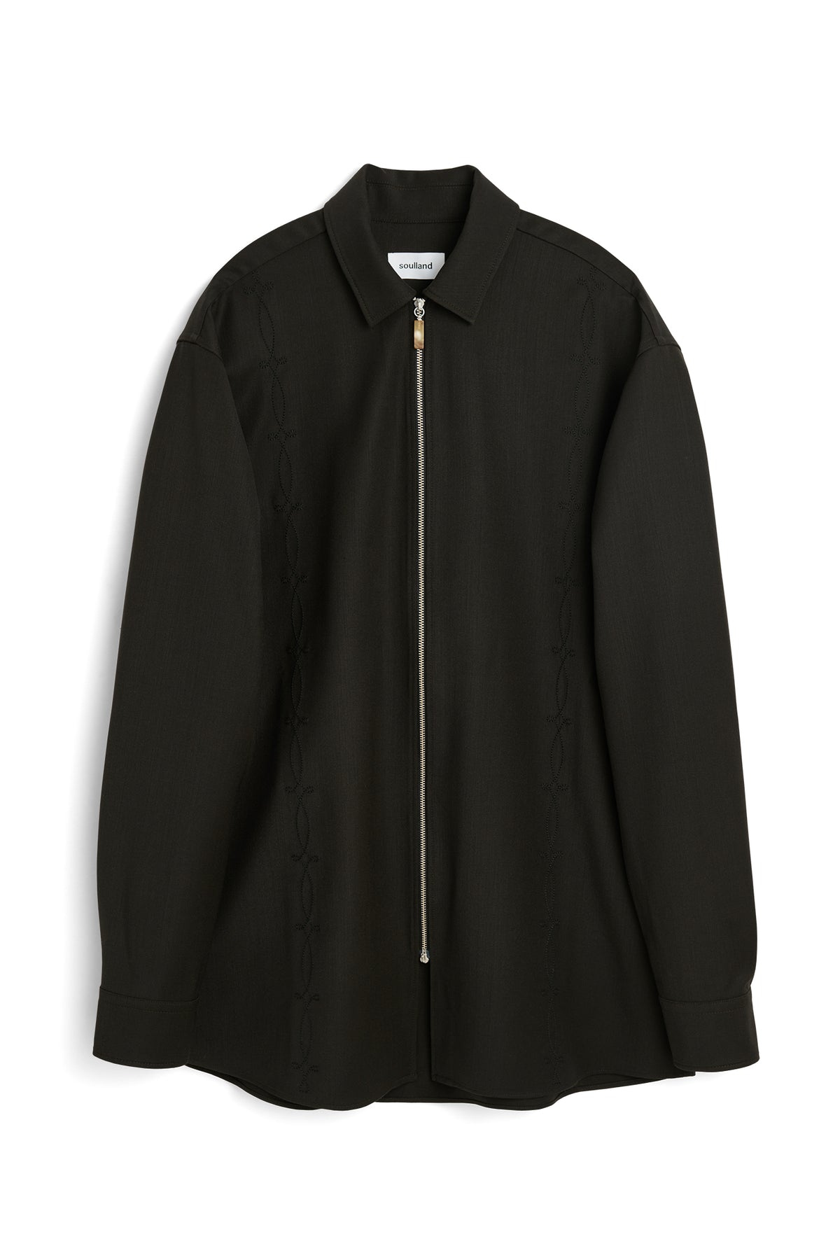SOULLAND DERRY zip front overshirt Shirt Brown emroidered