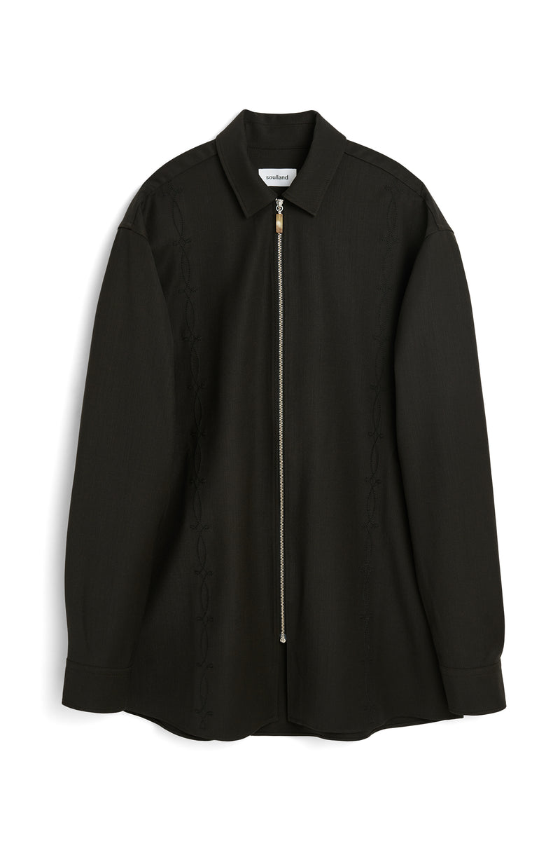SOULLAND DERRY zip front overshirt Shirt Brown emroidered