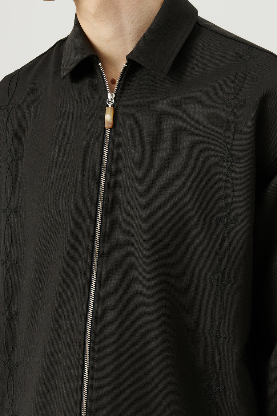 SOULLAND DERRY zip front overshirt Shirt Brown emroidered