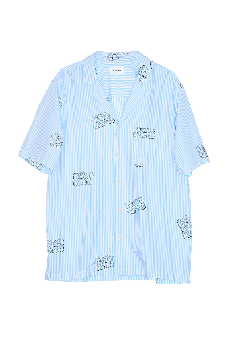 SOULLAND ORSON graffiti stripe Shirt Blue/ white stripe